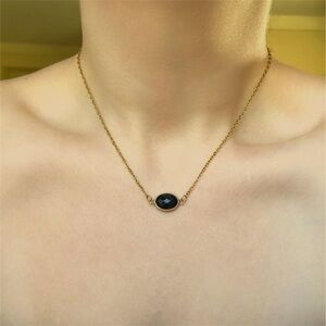 Gold Black Agate Gemstone Pendant Necklace